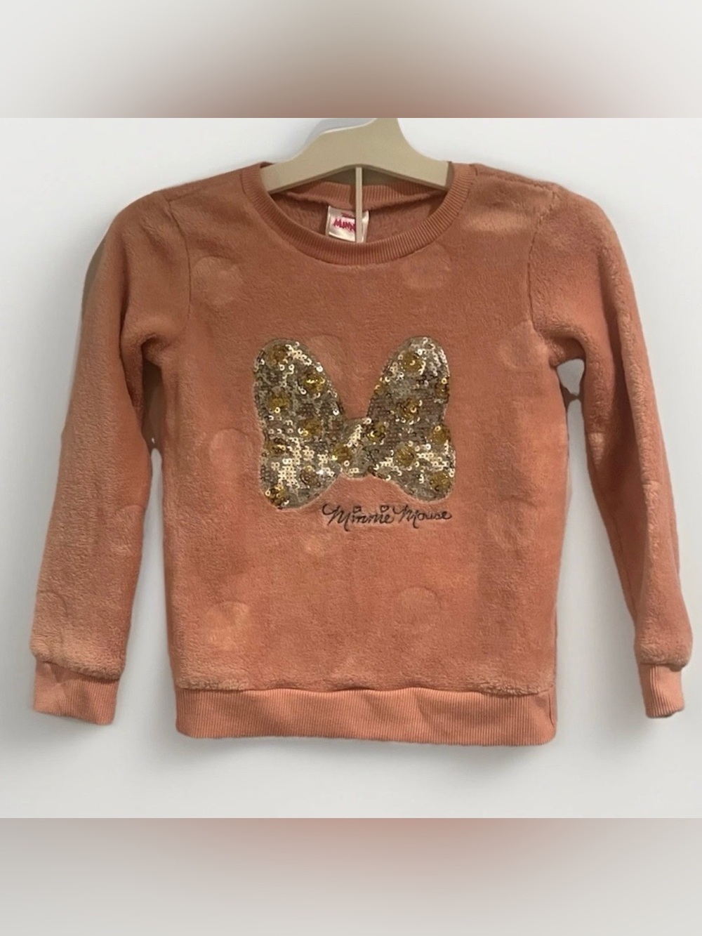 Minnie Mouse with Sequins Light Pink Plush Sweater Size 6x